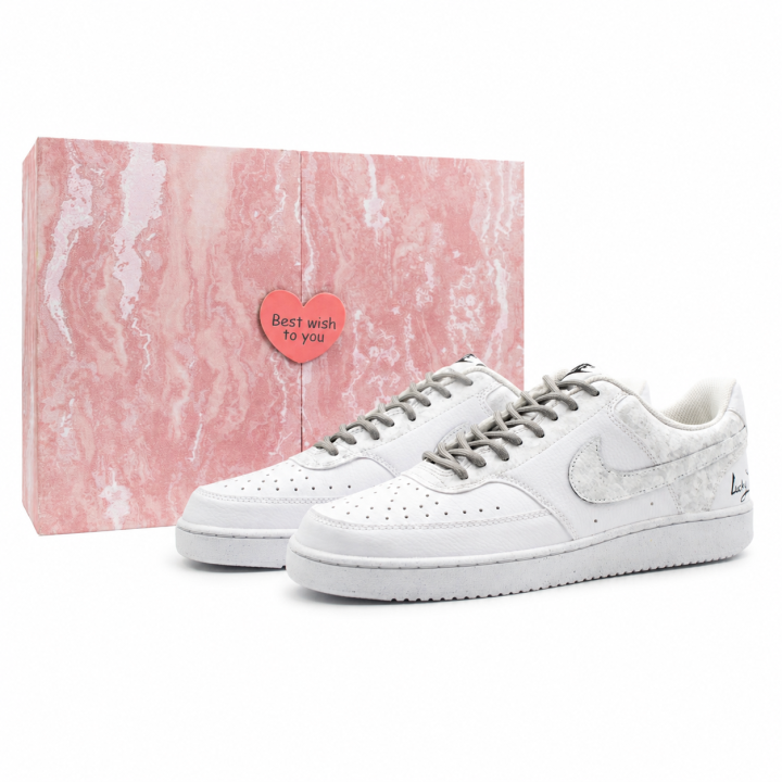 Nike Nike Court Vision 1 White Day Shimmer Pink Box Low top Skateboard Shoes Unisex Gray