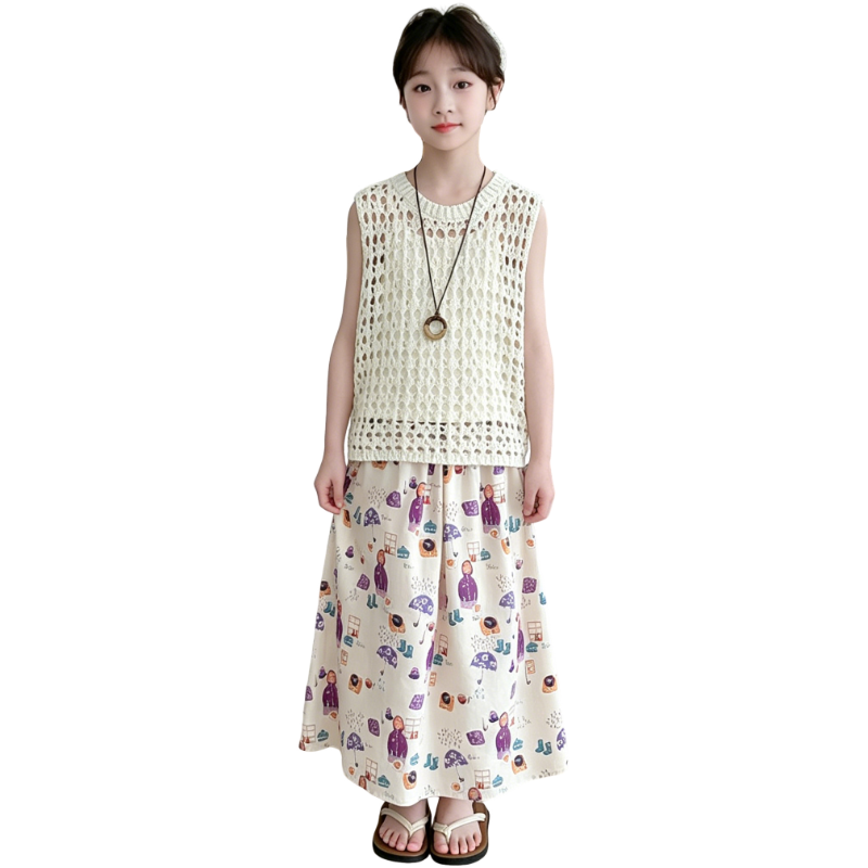 YALU Grade School Two Piece Skirt Sets Camisole Thin Long Skirt