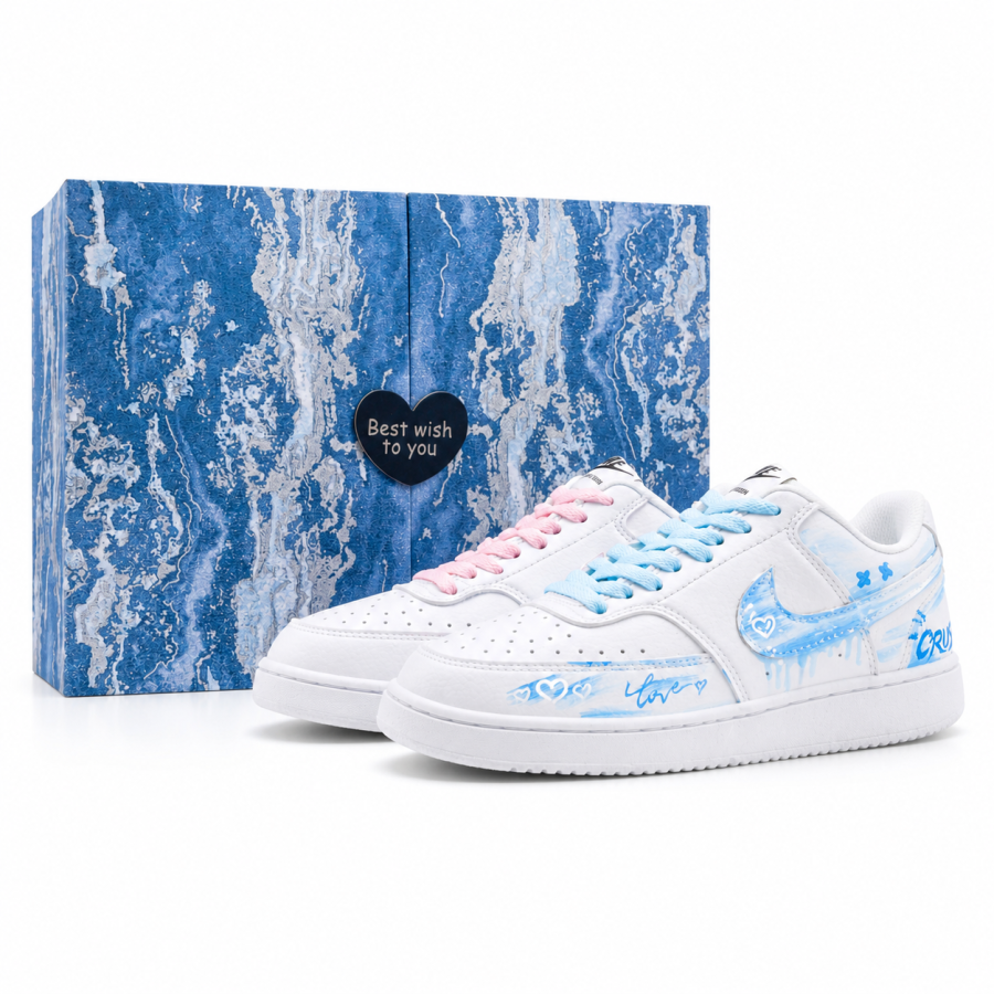 Nike Nike Court Vision 1 Gentleman's Heartbeat Love Confession Low top Skateboard Shoes Unisex Blue Pink