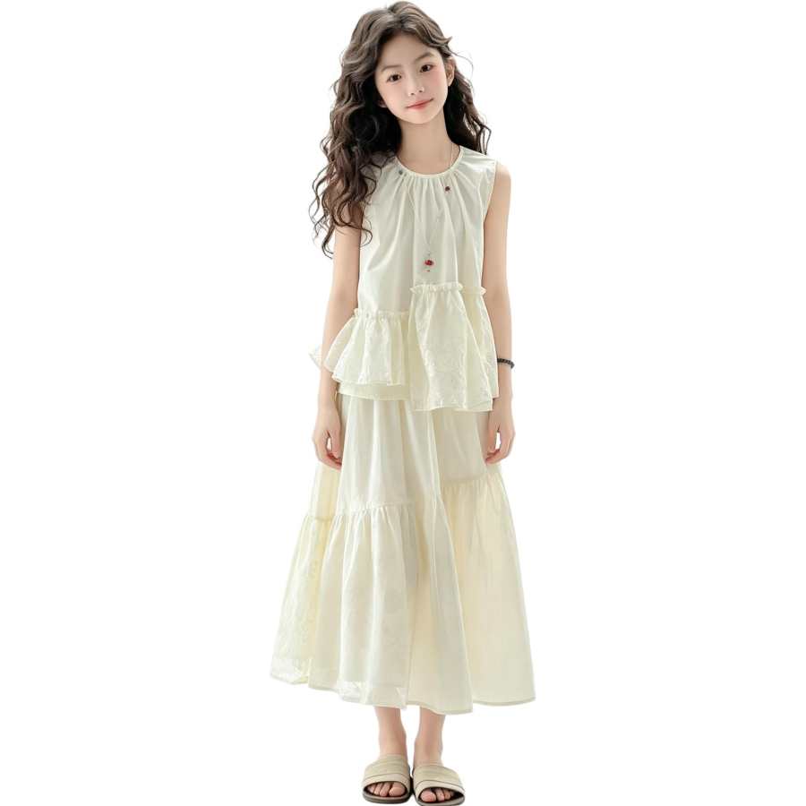 YALU Grade School Two Piece Skirt Sets Crew Neck Thin Short Skirt