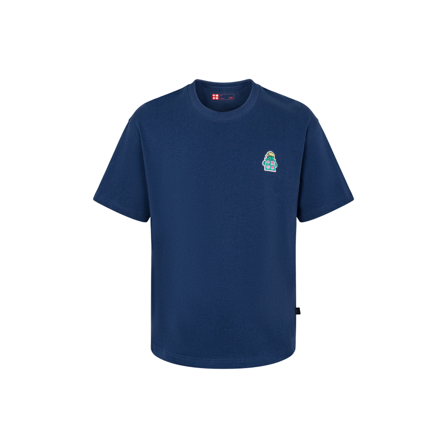 Li-Ning Li Ning T Shirts Unisex Dark Ship Blue Crew Neck Moderate Straight Fit