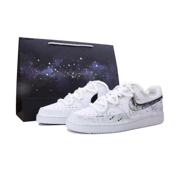 Nike Nike Court Vision 1 Galaxy Fragment Leather Low top Skateboard Shoes Men's Gray White