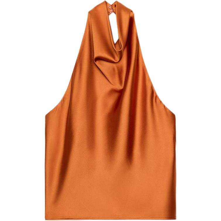 ZARA Tank Tops Women's Orange Halter Neck