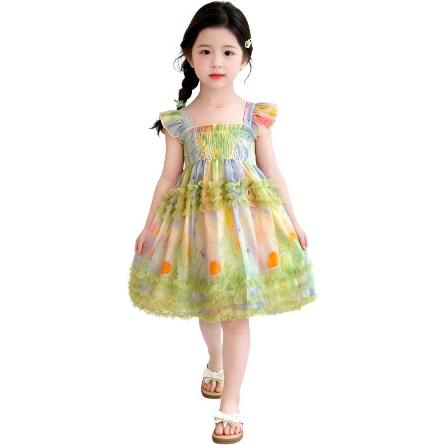 TNTX Kids Dresses Square Collar Thin Midi Dress Stretch