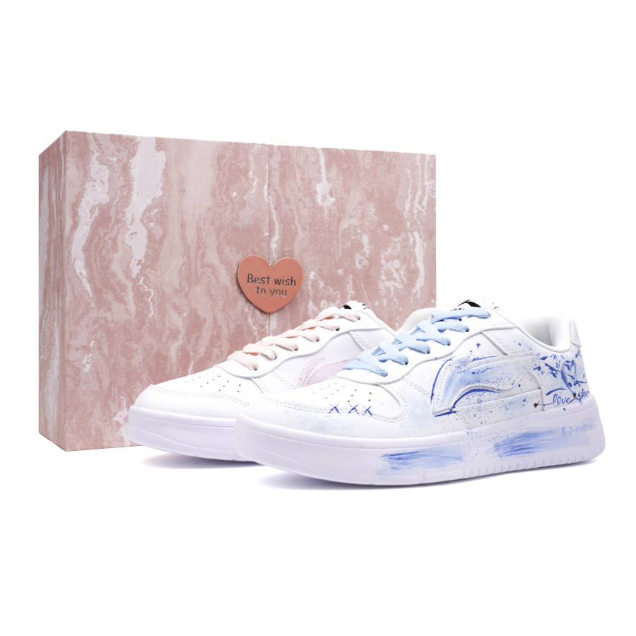 Li-Ning Li Ning Floating Boat Cushioning Lightweight Breathable Low top Skateboard Shoes Women's Blue Pink Mismatched