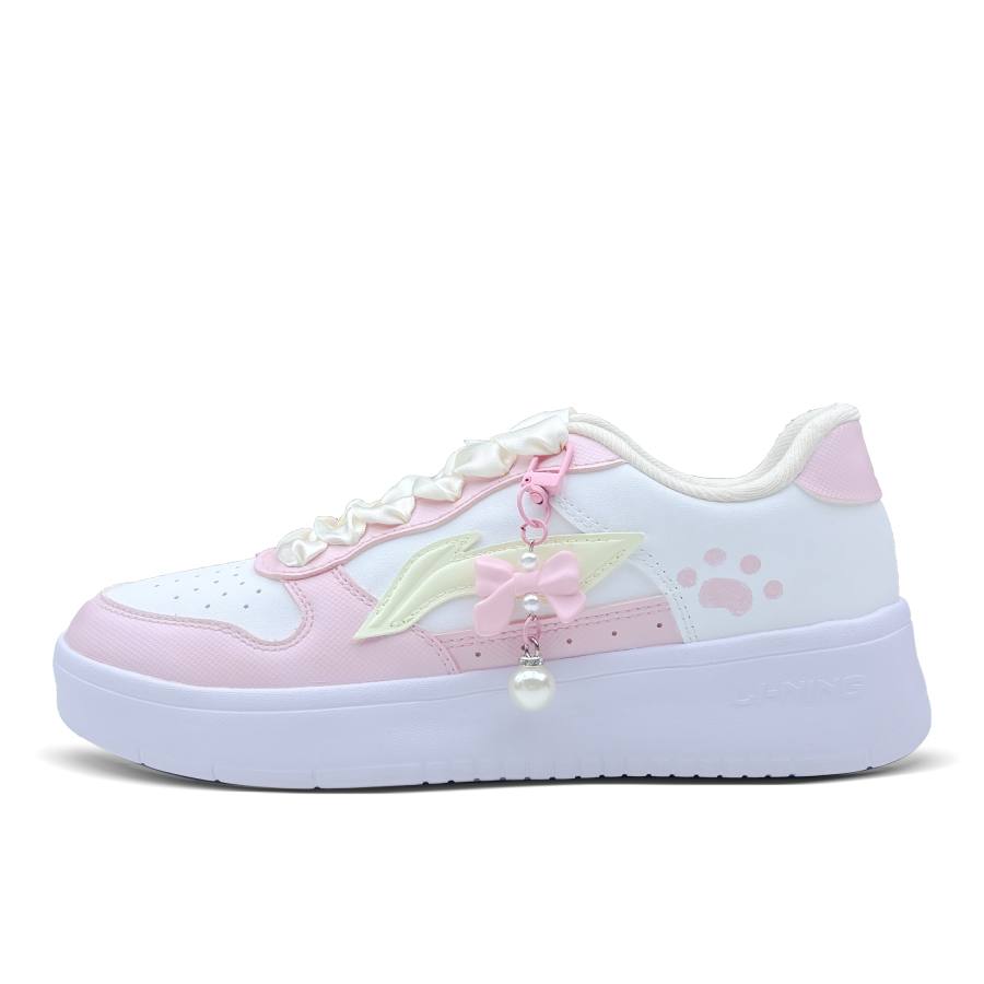 Li-Ning Li Ning Floating Boat Coverage Cushioning Abrasion Resistant Low top Skateboard Shoes Women's White Pink