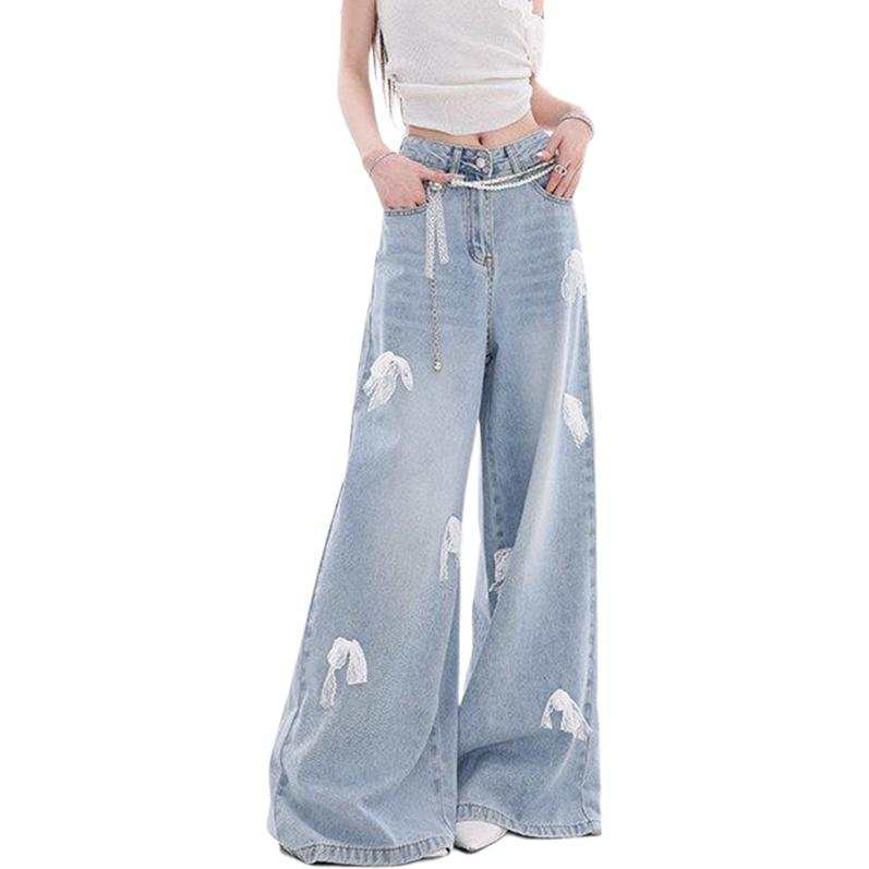 SIXUSICHOU Jeans Women's Blue Thin Wide Leg Pants