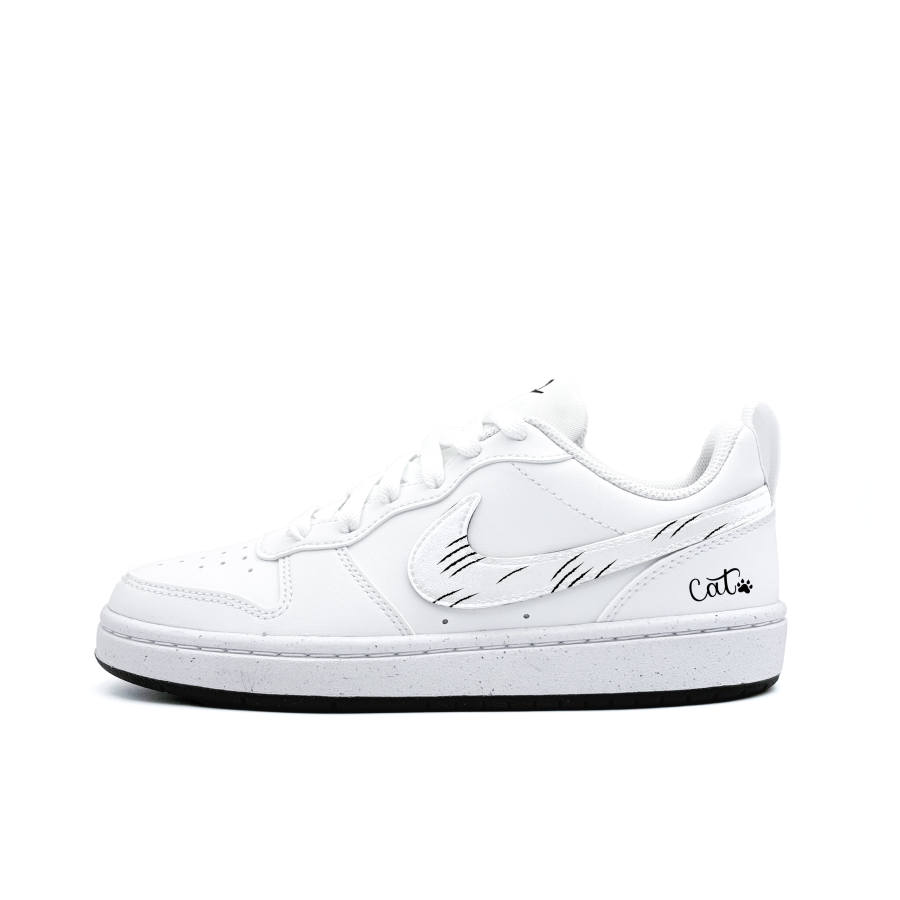 Nike Nike Court Borough Cat Scratch Marks Synthetic Leather Low top Kids' Skateboarding Shoes Black White Teenagers