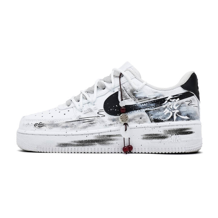 Nike Nike Air Force 1 Ink Slip Resistant, Abrasion Resistant, Breathable Low top Skateboard Shoes Unisex Black White