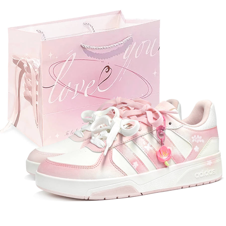 Adidas Adidas COURTBEAT Shopping Bag, Flower Shadow, First Culture V Low top Skateboard Shoes Unisex Pink