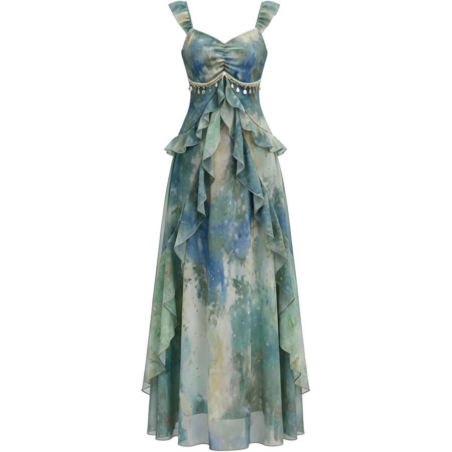 CHARM GLOW Slip Dresses Women's Green Camisole Thin Long Skirt