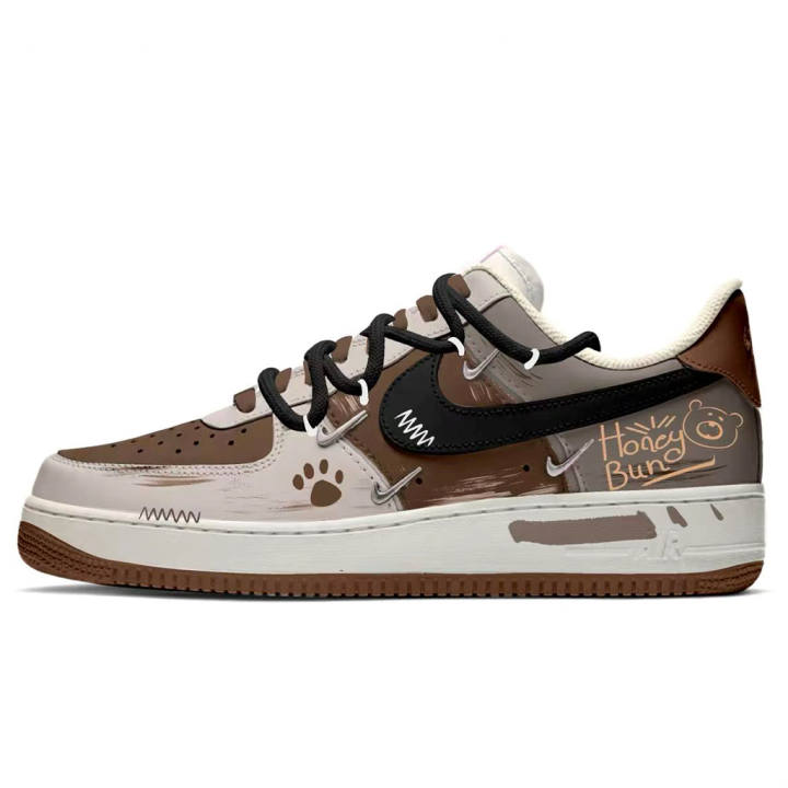 Nike Nike Air Force 1 Lazy Bear Leather Slip Resistant Cushioning Abrasion Resistant Low top Skateboard Shoes Women's