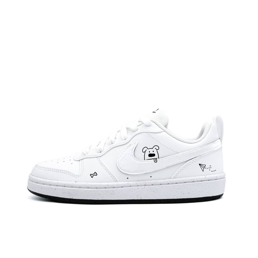 Nike Nike Court Borough Puppy Tongue Synthetic Leather Low top Kids' Skateboarding Shoes Black White Teenagers