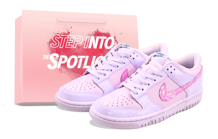 Nike Nike Dunk Shopping Bag, Pink Blue Mist Island Leather Low top Skateboard Shoes Unisex White