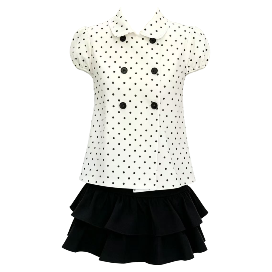 FINDSME GAGA Two Piece Skirt Sets Women's Peter Pan Collar Thin Short Skirt