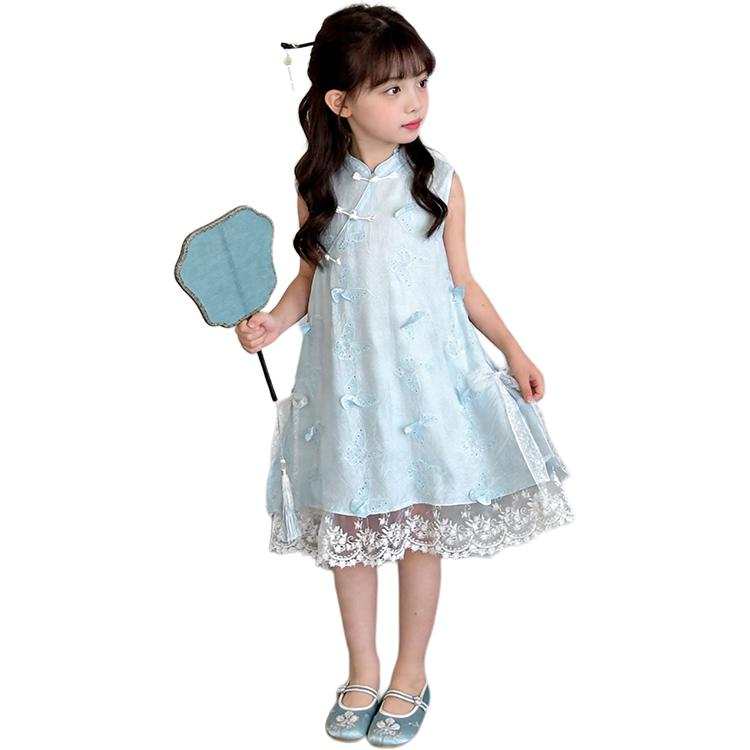 TNTX Kids Dresses Stand Collar Thin Midi Dress Non Stretch