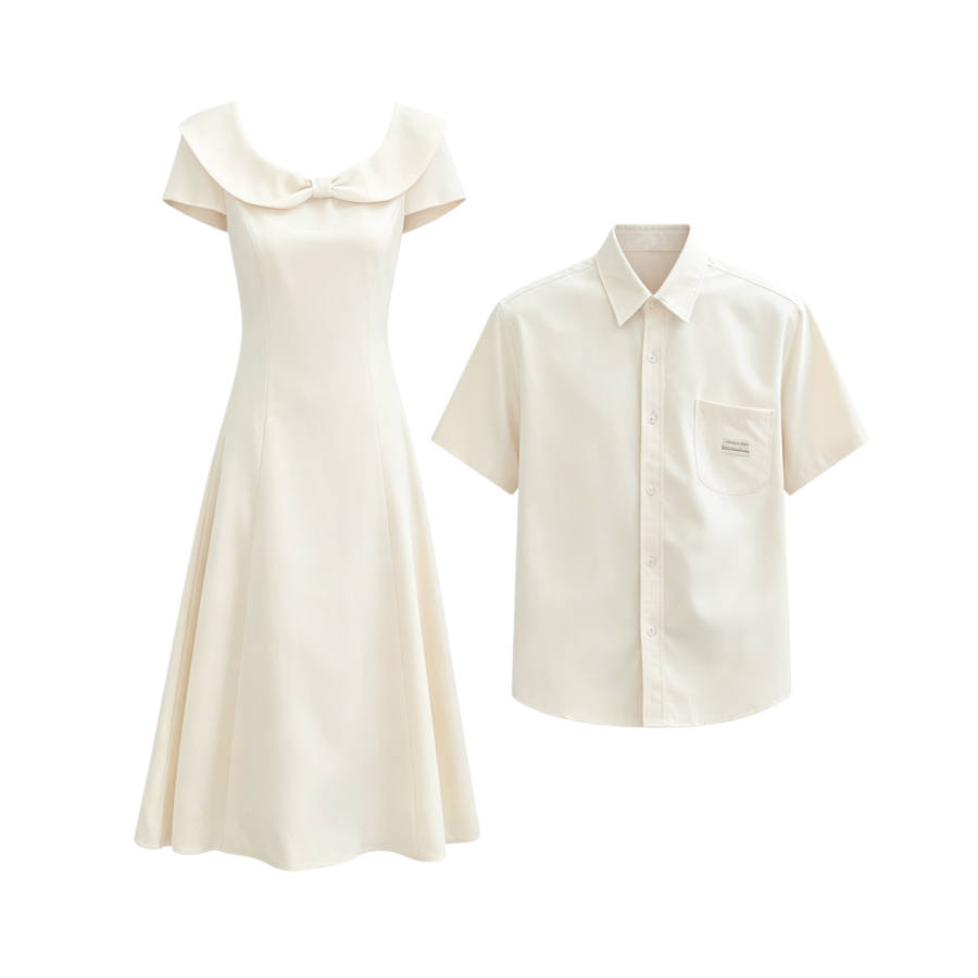 TUSHIFEI Couple Sets Women's Polo Collar Moderate Long Skirt