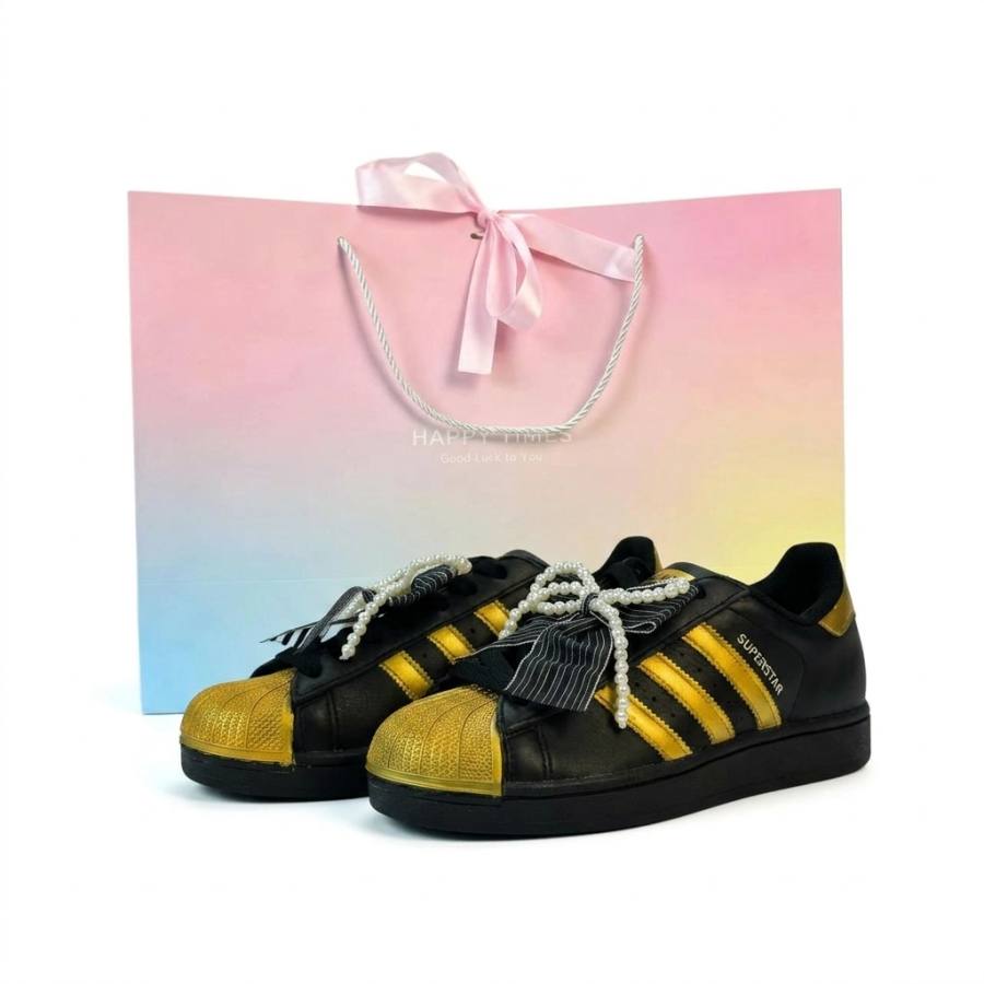 Adidas Originals Superstar 2 Rebel Princess Plan, Shopping Bag, Black Gold, Adibe Shell Head Leather Skateboard Shoes
