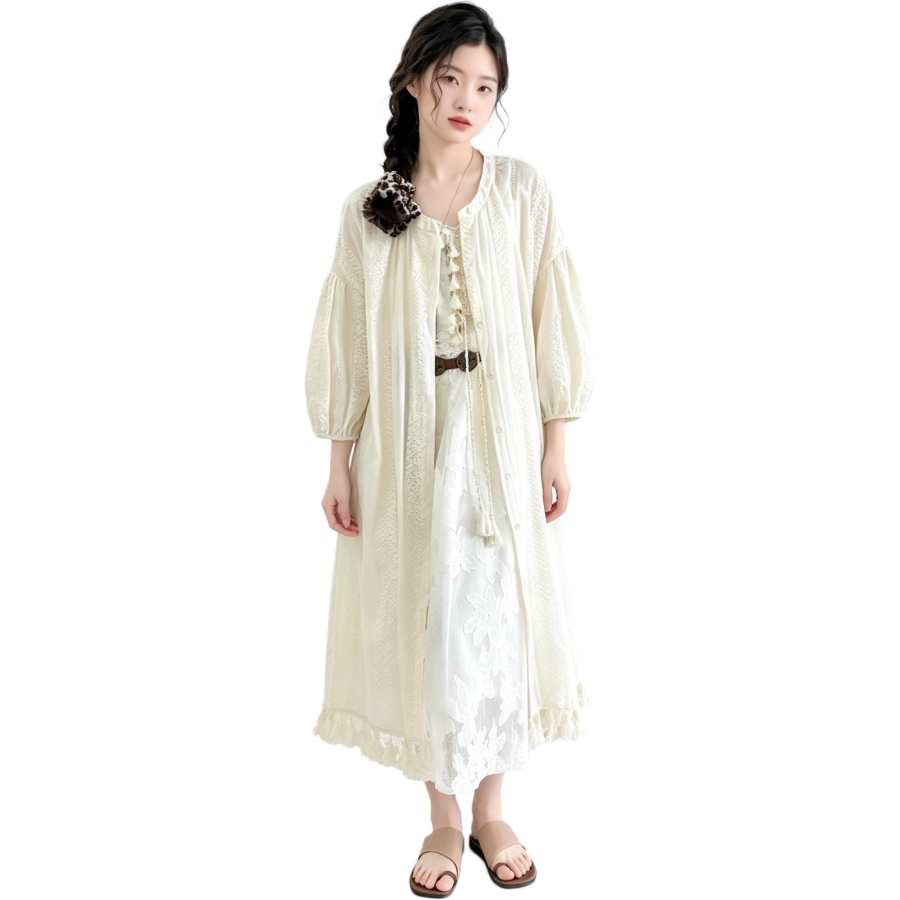 YALU Grade School Two Piece Skirt Sets Crew Neck Thin Long Skirt