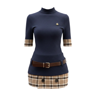 MTHE Two Piece Skirt Sets Women's Set With Belt Half Turtleneck Moderate Short