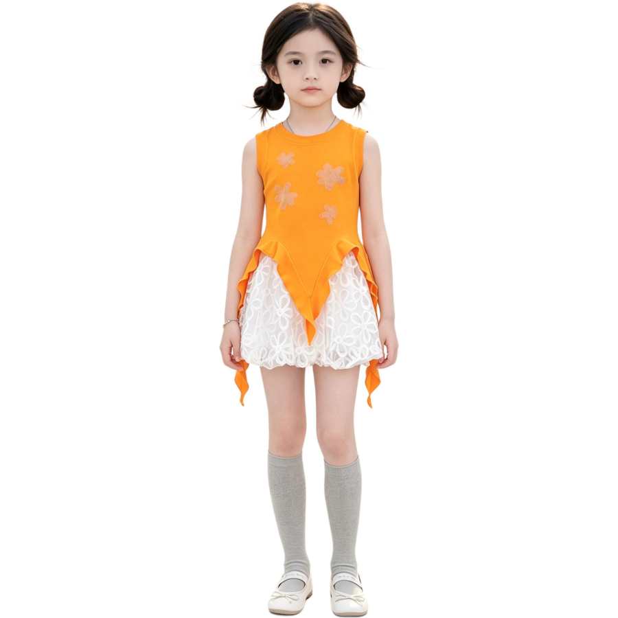 YALU Grade School Two Piece Skirt Sets Crew Neck Thin Short Skirt