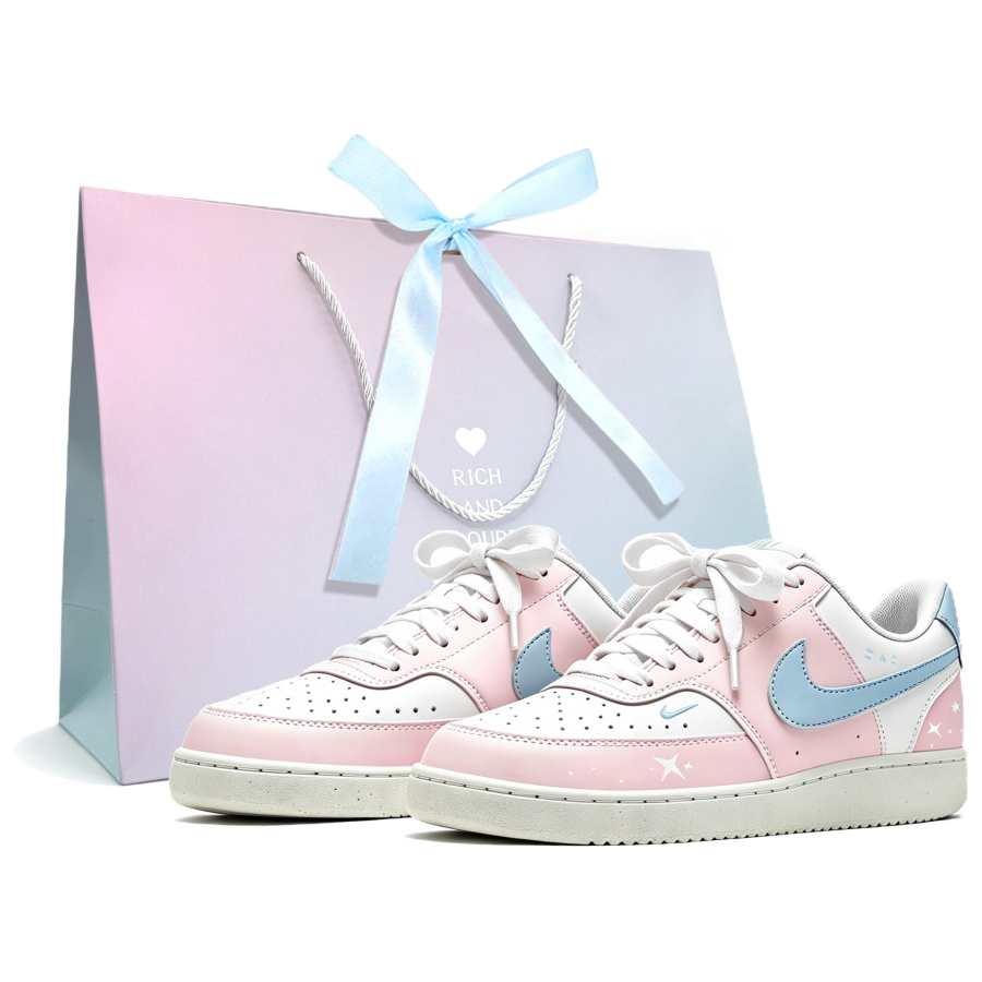 Nike Nike Court Vision Low Pink Blue Star Dream Low top Casual Skate Shoes Women's Pink, Blue