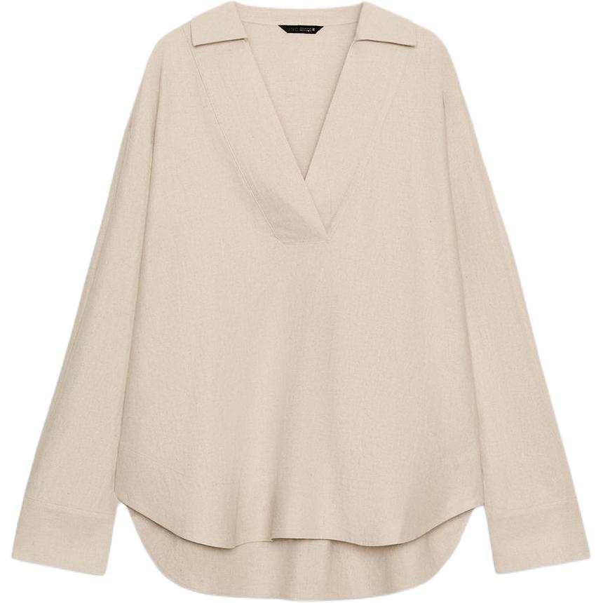 ZARA Shirts Women's Light Beige Lapel