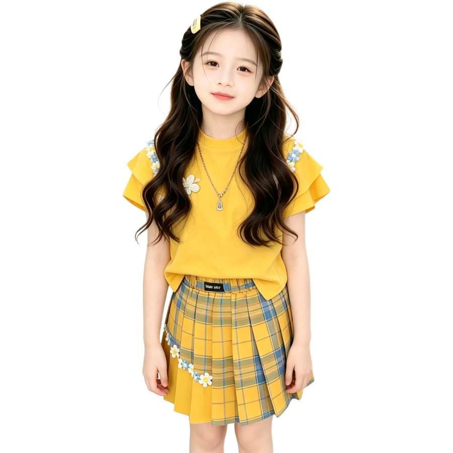 YALU Grade School Two Piece Skirt Sets Crew Neck Thin Short Skirt