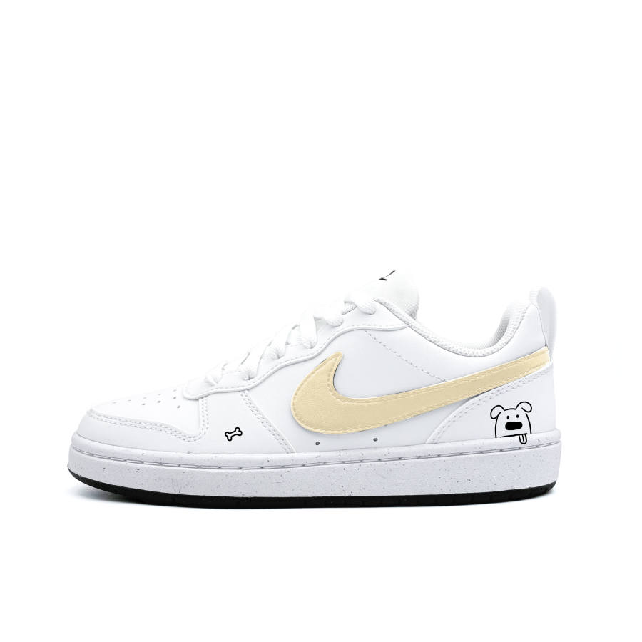 Nike Nike Court Borough Custard Puppy Synthetic Leather Low top Kids' Skateboarding Shoes Black White Teenagers