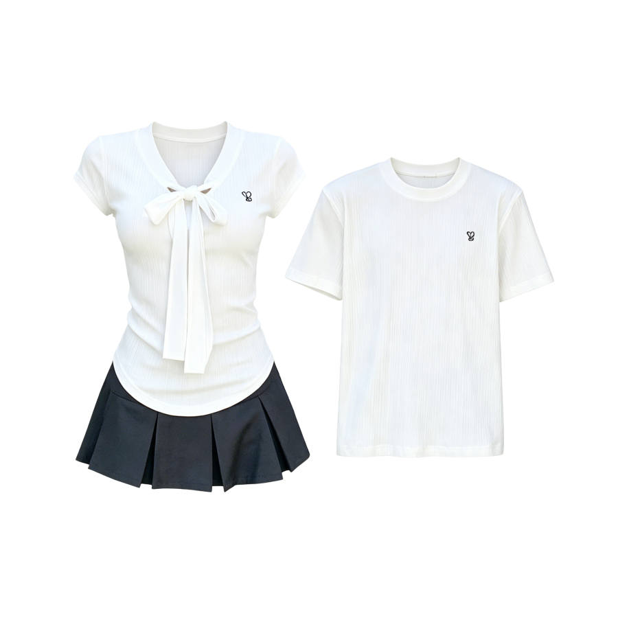 TUSHIFEI Couple Sets Women's Crew Neck Moderate Short Skirt