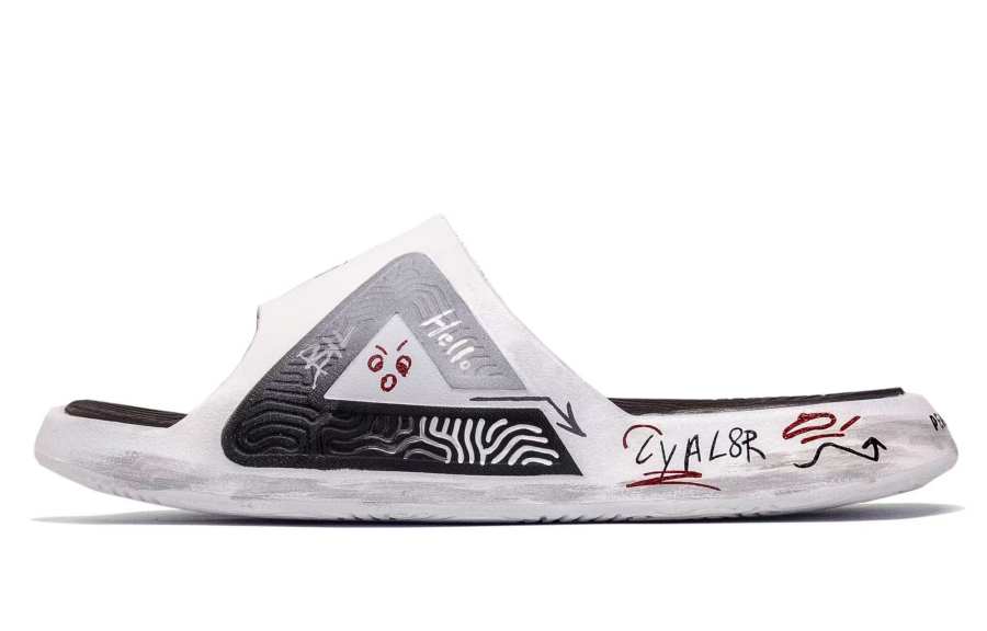 PEAK Taichi Classic Slippers Abrasion Resistant Cushioning Slide Slippers Unisex White Black