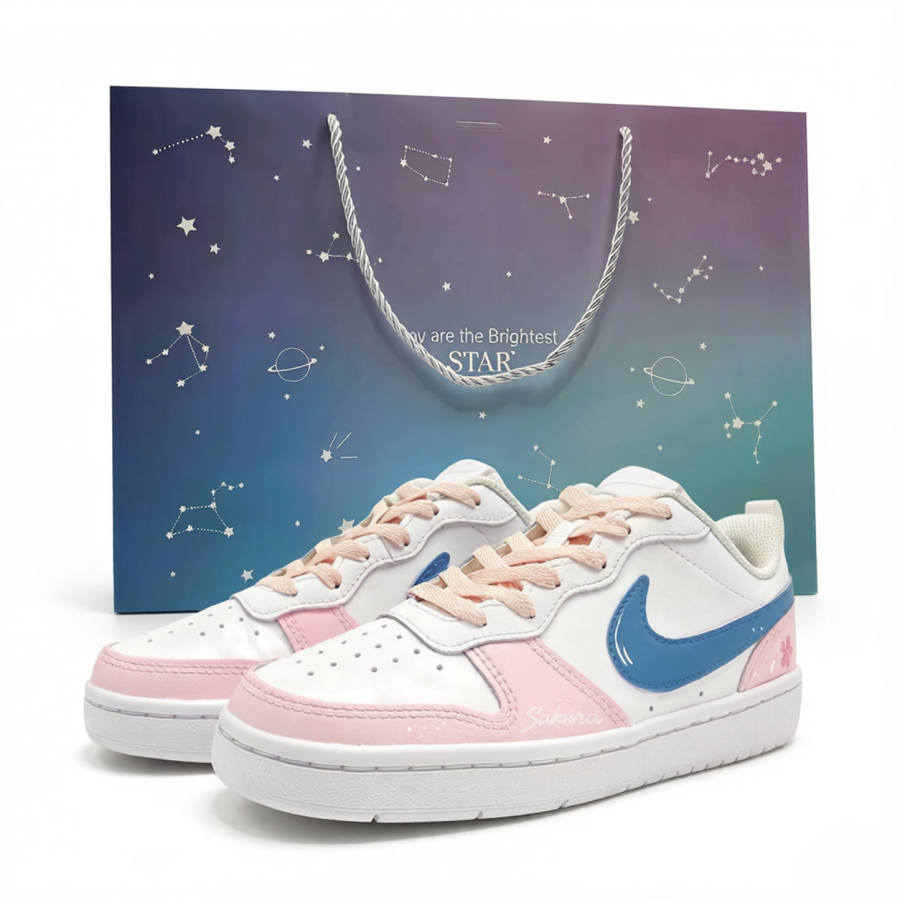 Nike Nike Court Borough Sky Pink Cherry Blossom Leather Cushioning Kids' Skateboarding Shoes Blue Pink Teenagers