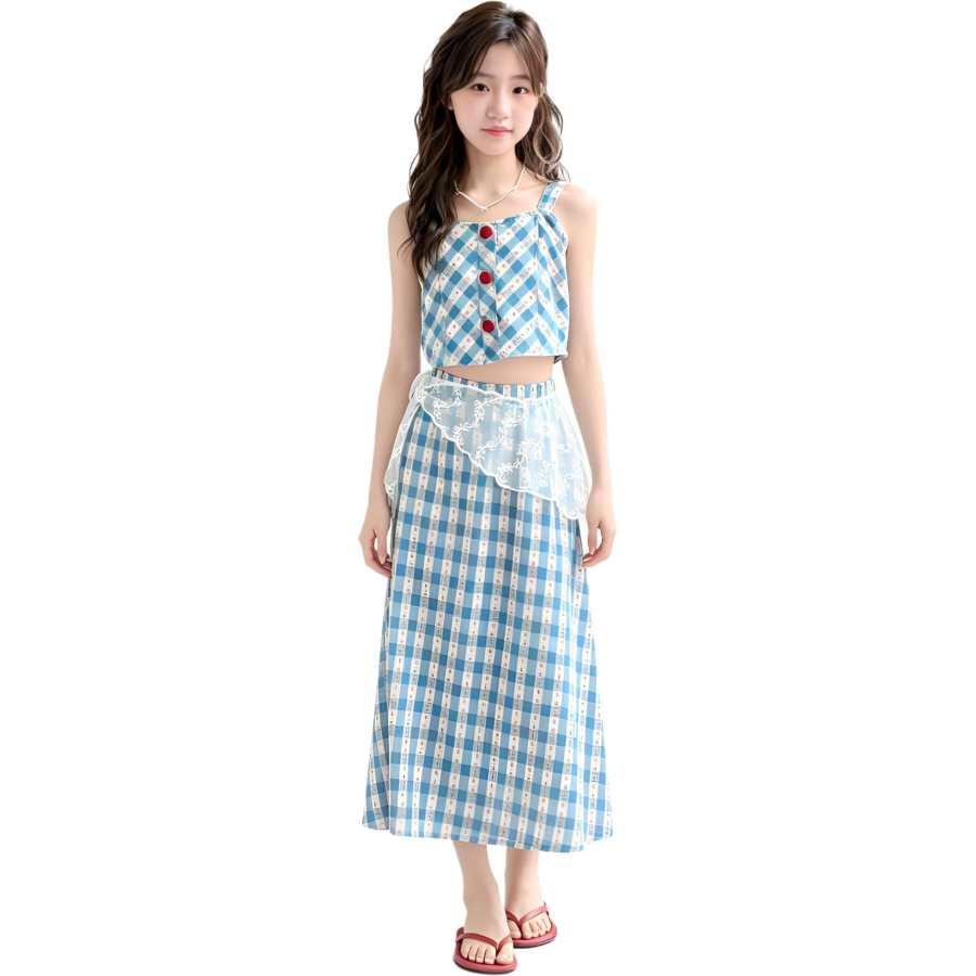 YALU Grade School Two Piece Skirt Sets Camisole Thin Long Skirt