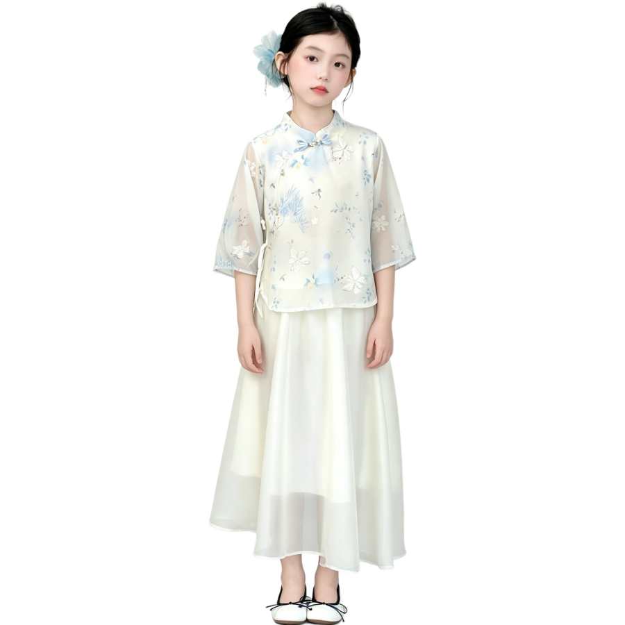 YALU Grade School Two Piece Skirt Sets Stand Collar Thin Long Skirt
