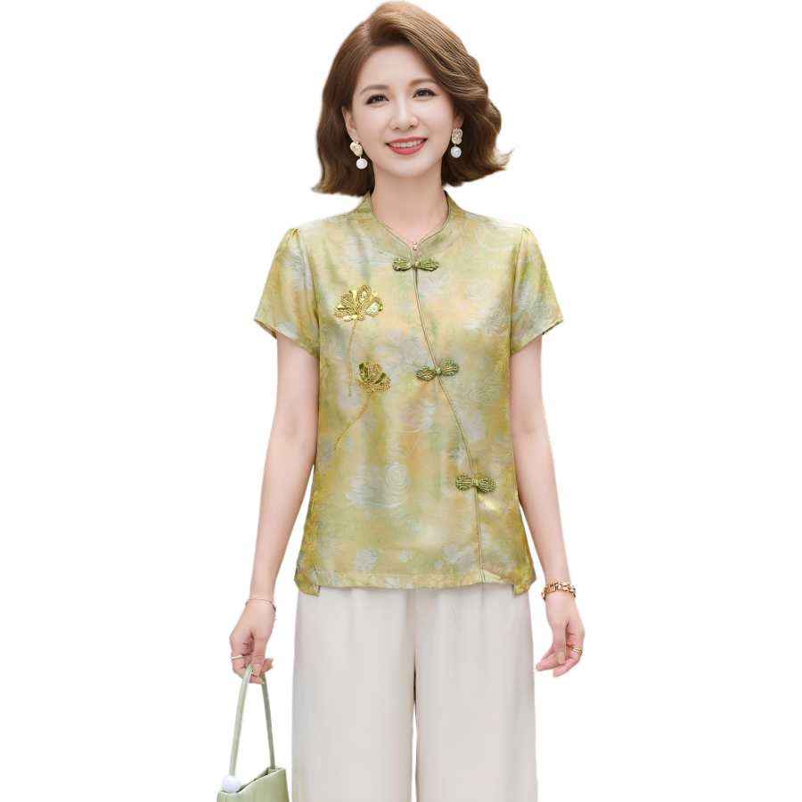 Hodo Shirts Women's Green Mandarin Collar Thin Shirt