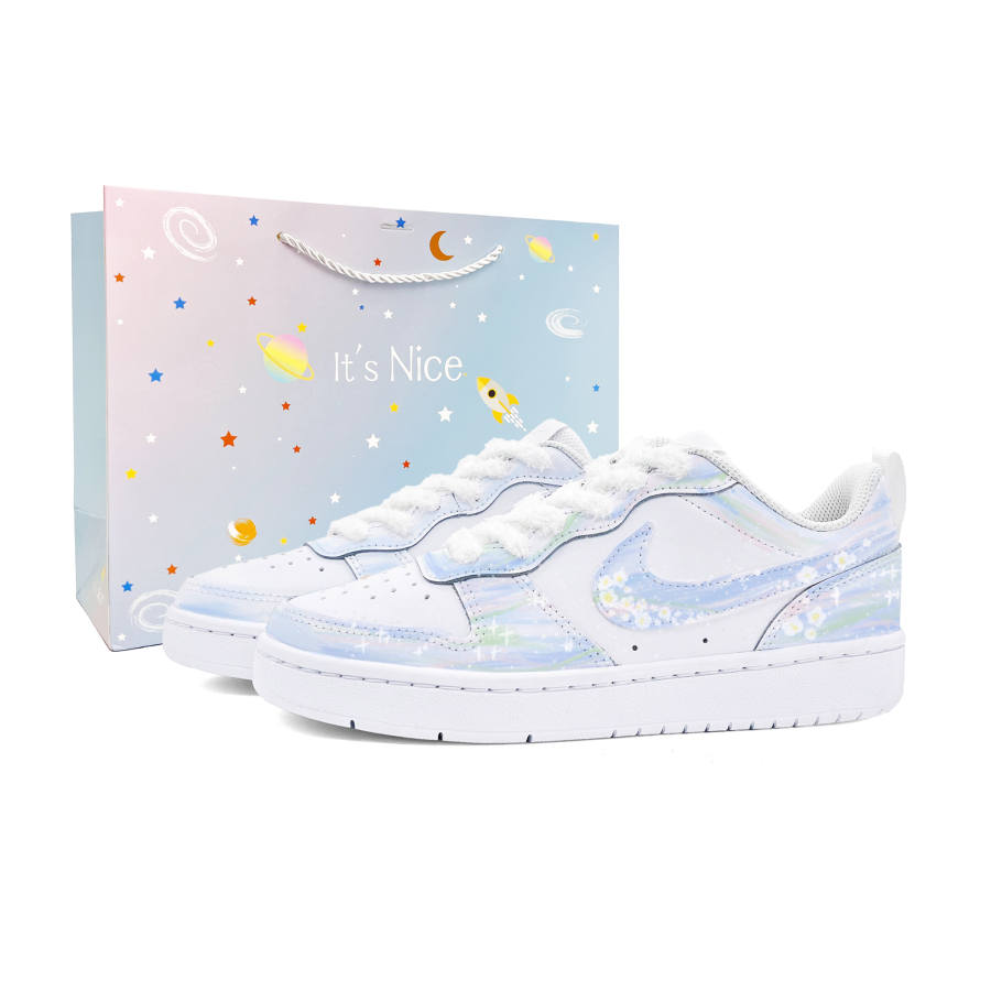Nike Nike Court Borough Flowers Manri Slip Resistant Abrasion Resistant Low top Skateboard Shoes Women's White Blue