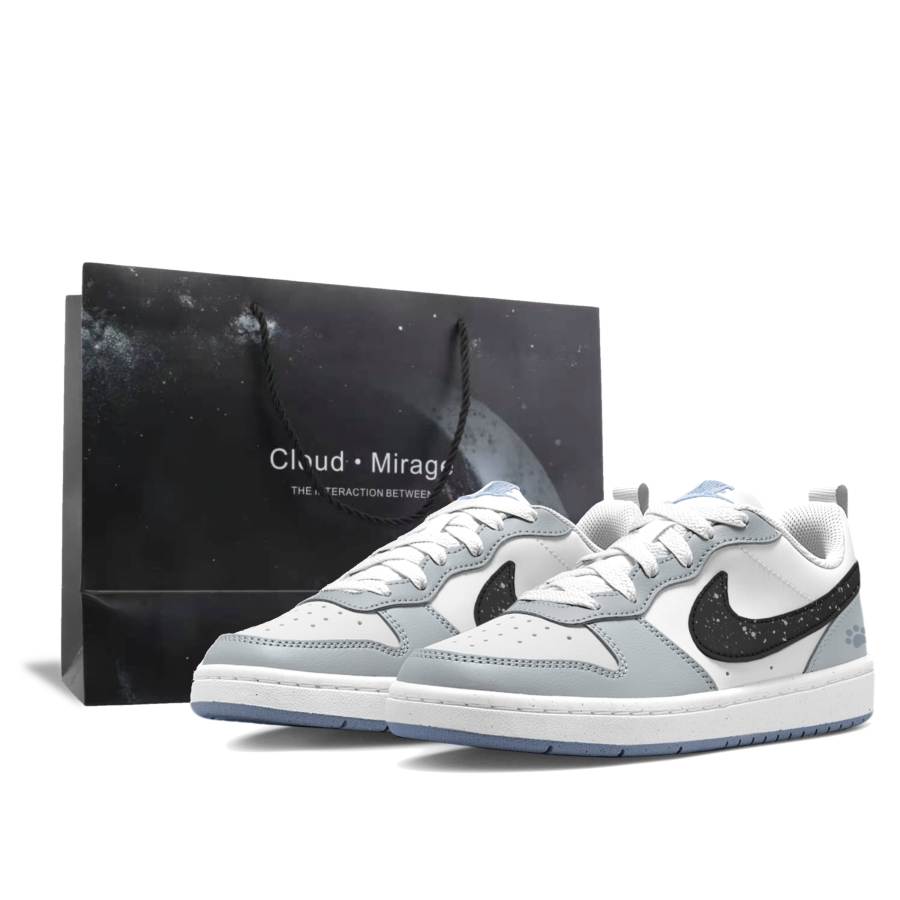 Nike Nike Court Borough Recraft Stardust Cat Paw Abrasion Resistant Breathable Low top Skateboard Shoes Women's Gray Blue