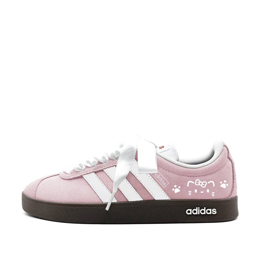 Adidas Adidas VL COURT 2.0 Peach Pink White Cat Leather Abrasion Resistant Lightweight Low top Skateboard Shoes Unisex Pink