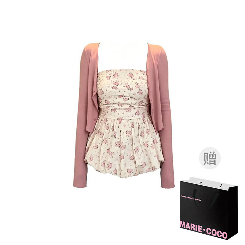 MARIE·COCO Knitwear Women's Cardigan+Strapless Top Moderate Two Piece Set