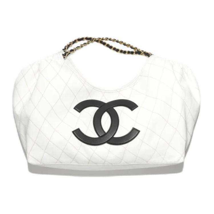 CHANEL Denim & Cow Leather With Gold Metal Shoulder Bag Small Women's White