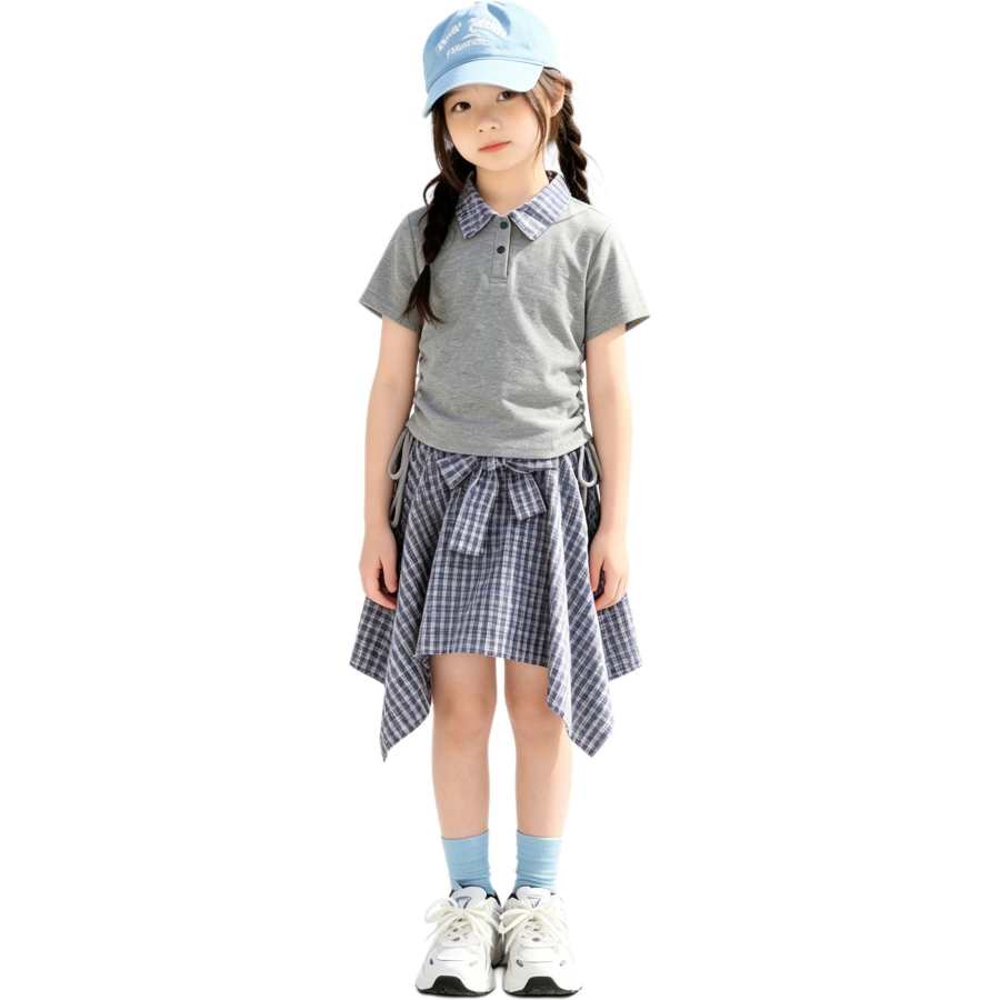 YALU Grade School Two Piece Skirt Sets Irregular Thin Midi Skirt