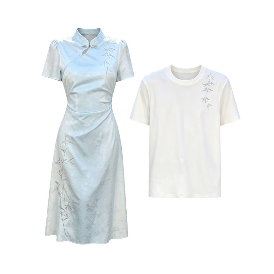 TUSHIFEI Couple Sets Women's Crew Neck Moderate Midi Skirt