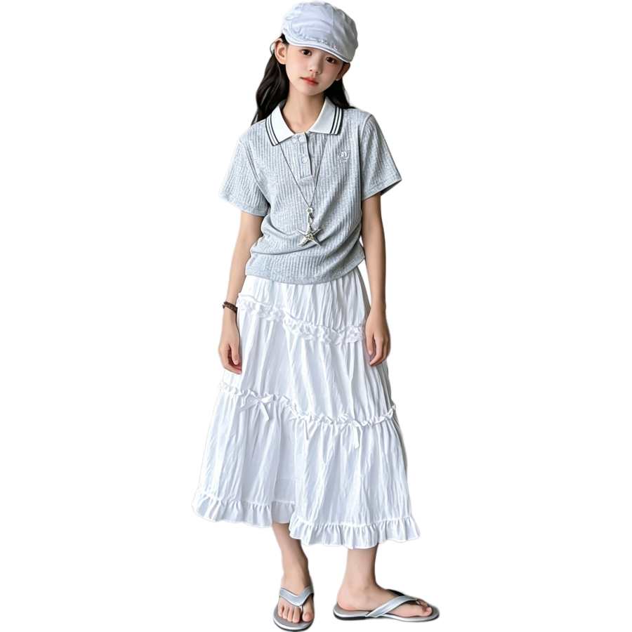 YALU Grade School Two Piece Skirt Sets Lapel Thin Long Skirt