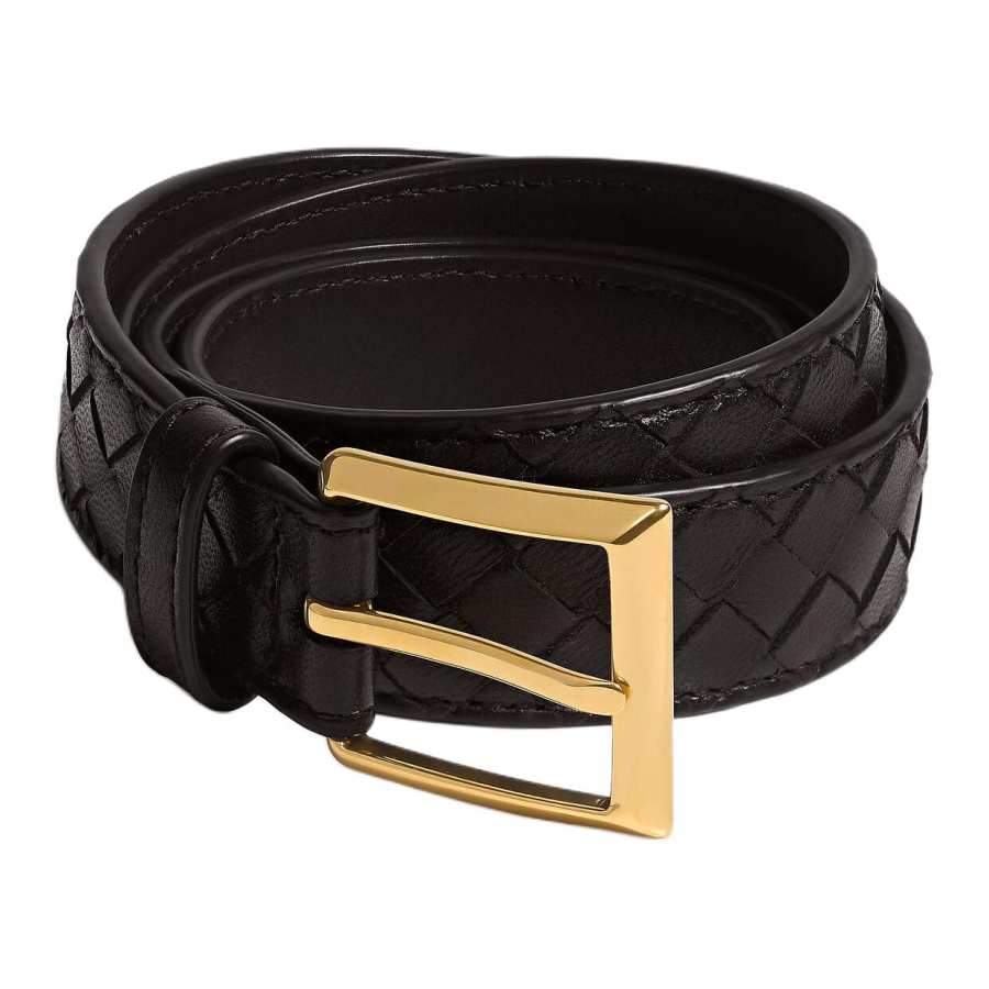 Bottega Veneta Cow Leather Brass Leather Belts Women's Italian Brown Width 2cm