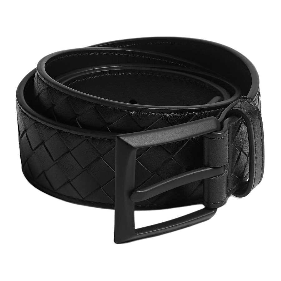 Bottega Veneta Cow Leather Belts Unisex Black/Matte Black Width 3cm