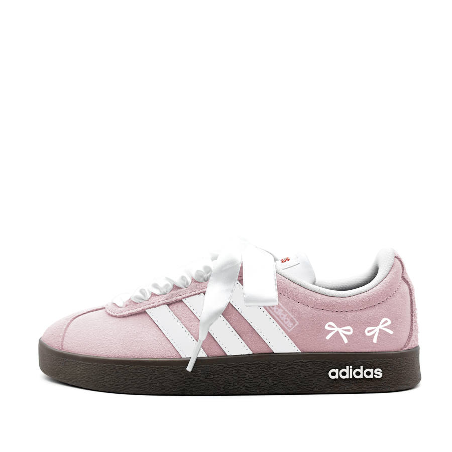 Adidas Adidas VL COURT 2.0 Ballet Pink Satin Leather Abrasion Resistant Lightweight Low top Skateboard Shoes Unisex Pink White