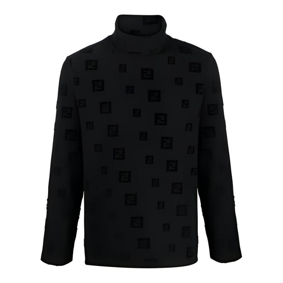 FENDI T Shirts Men's Black Turtleneck Moderate Straight Fit
