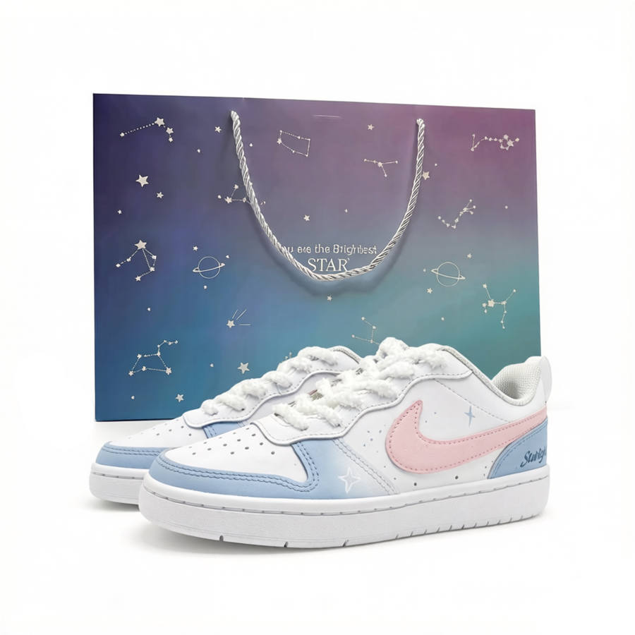 Nike Nike Court Borough Cloud Cream Leather Slip Resistant Cushioning Kids' Skateboarding Shoes Blue Teenagers