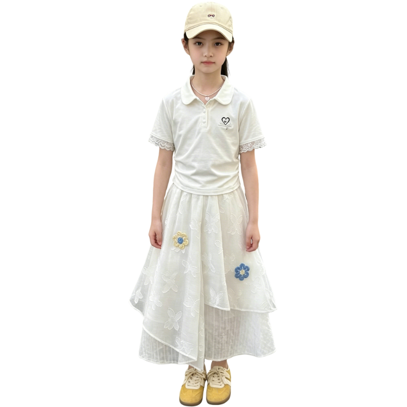 YALU Grade School Two Piece Skirt Sets Irregular Thin Long Skirt