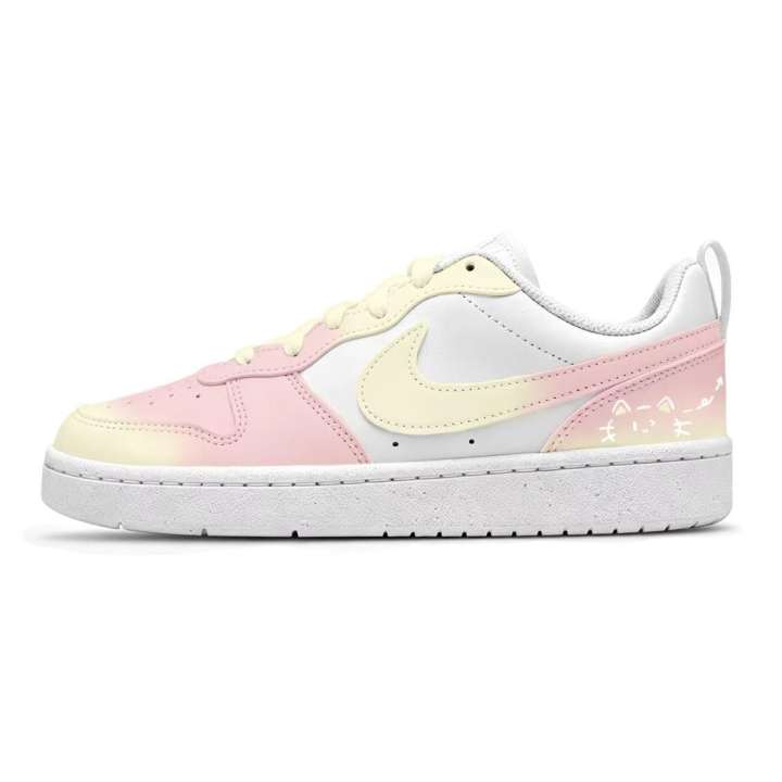 Nike Nike Court Borough Kitten Language Leather Cushioning Abrasion Resistant Breathable Low top Kids' Skateboarding Shoes